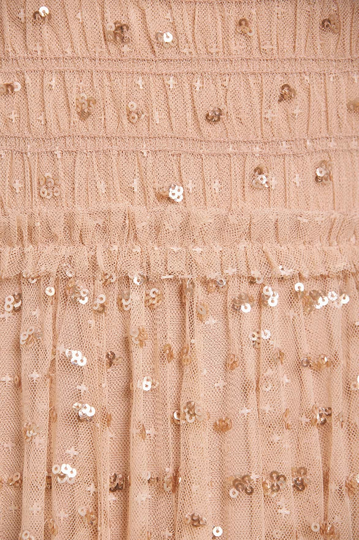 Front-Pocket Sequin Giselle Smocked Cami Ankle Gown