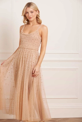Sequin Giselle Smocked Cami Ankle Gown Geometric-pattern