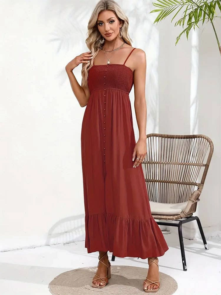 Fresh Color BUTTONS ADORN A SLIT HALTER DRESS_CWDMD1719