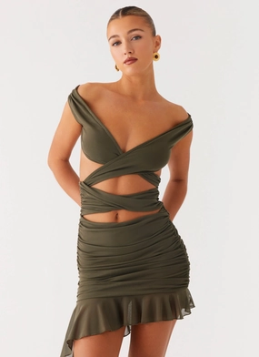 Ivy Whisper Mini Dress - Khaki Earth Colors