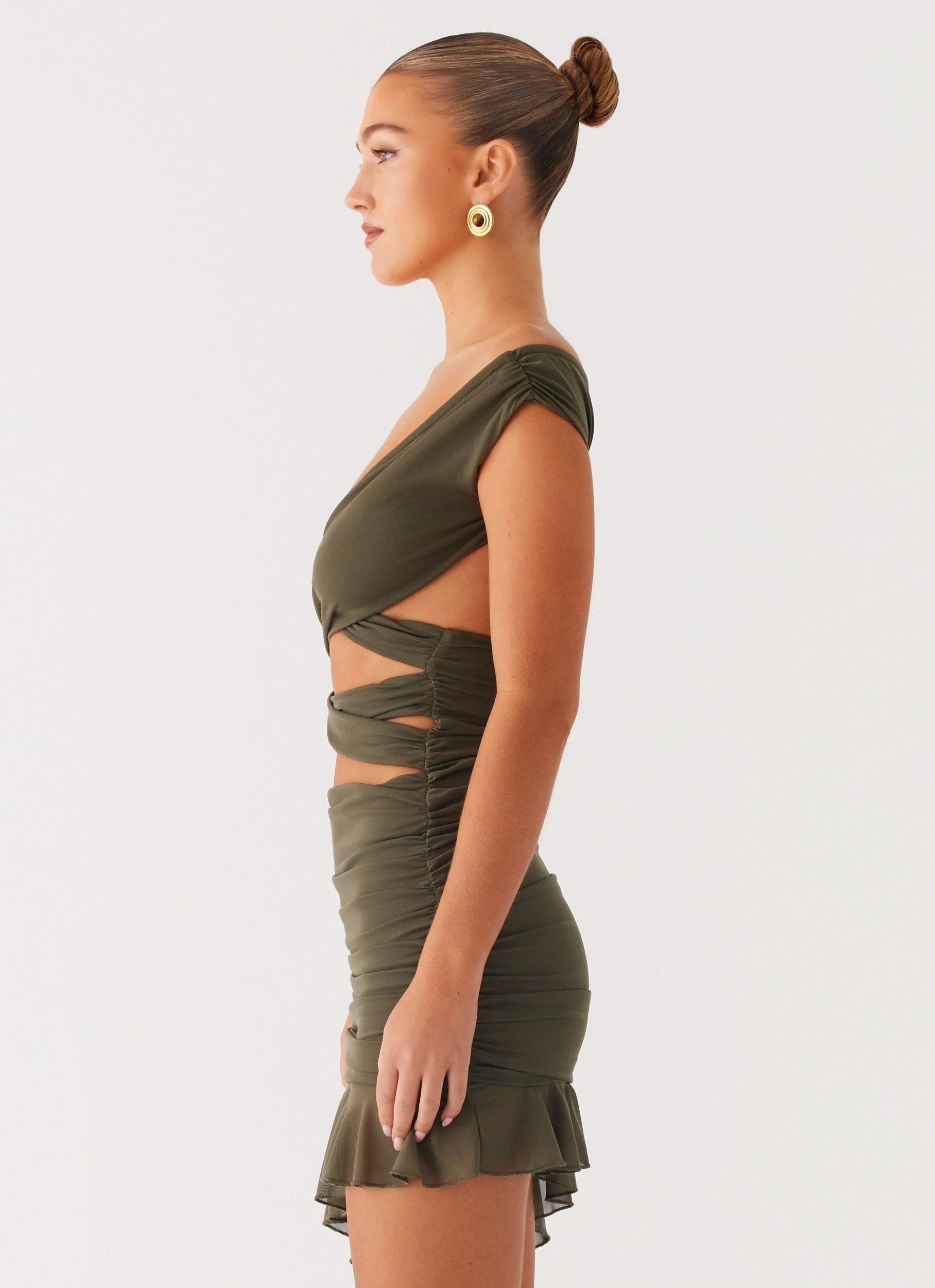 Ivy Whisper Mini Dress - Khaki Comfortable Waist Design Fit Breathable-Lining