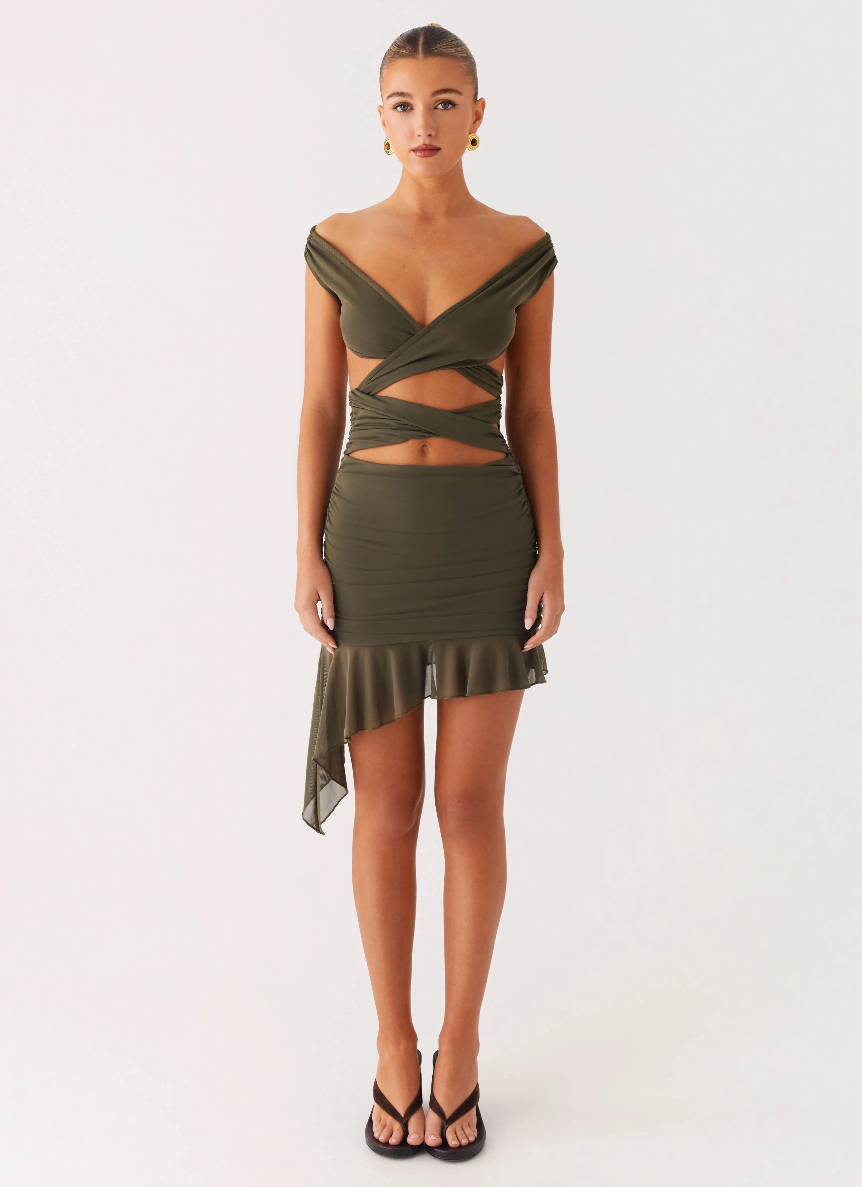 Ivy Whisper Mini Dress - Khaki Timeless elegance