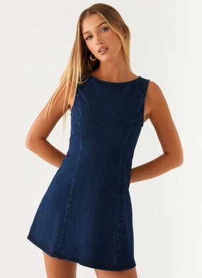 Smart Look Fall Go Rochelle Denim Mini Dress - Blue