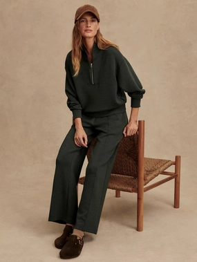 Varley Davidson Sweat in Olive Marl Relaxed Crew Neck Opening FoldableFeature