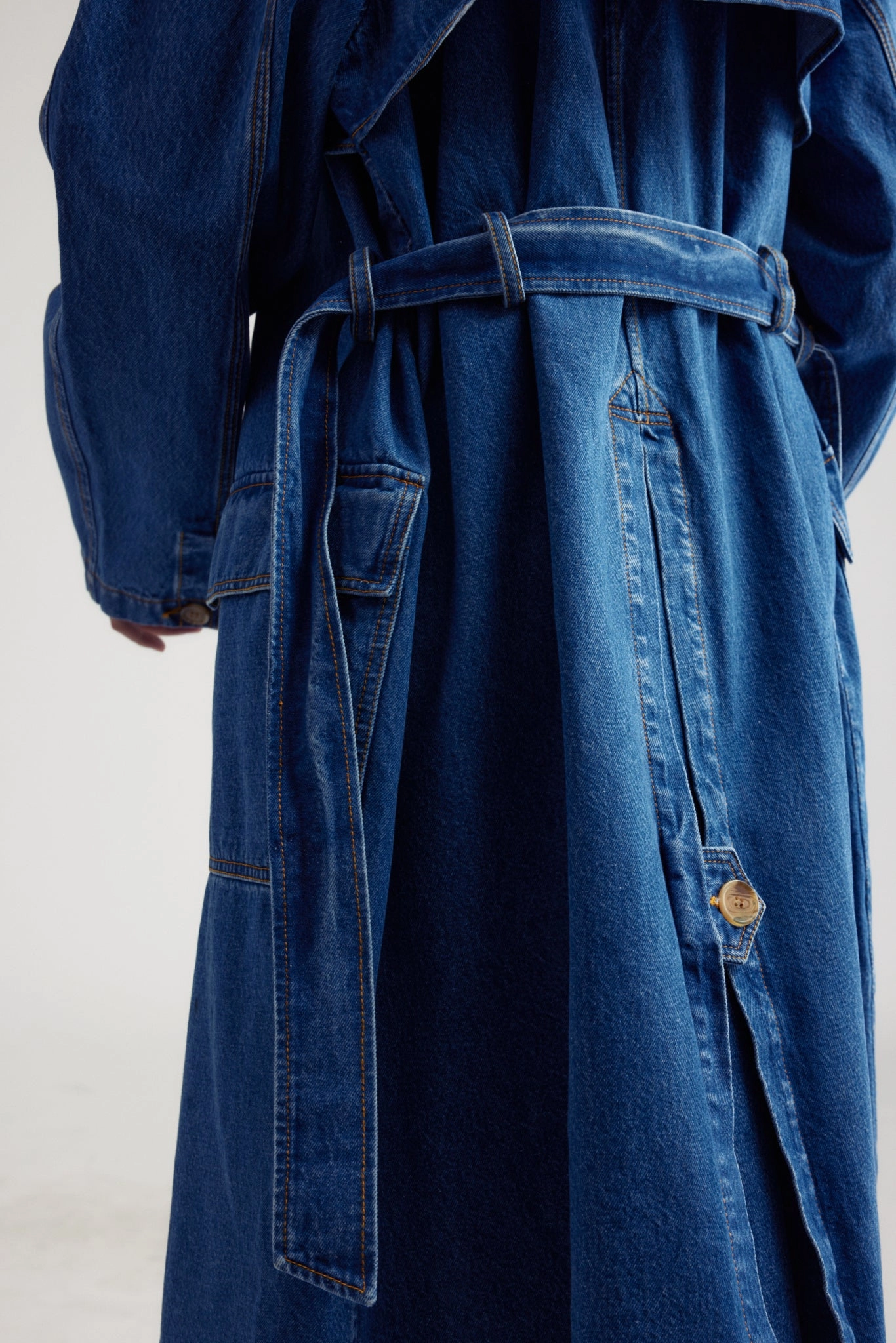 Hidden Zipper Pocket Coco Denim Trench