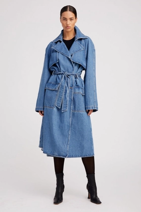 Subtle Texture Weave NonChafingTrim Coco Denim Trench