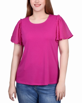 Petite Clip Dot Flutter Sleeve Top WaterResistantCoating