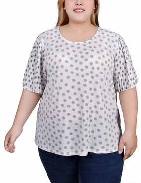 Plus Size Pleated-Sleeve Top Lightweight Thermal