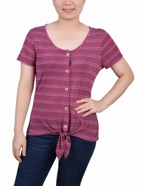 Wrinkle Resistant Short Sleeve Tie Front Top
