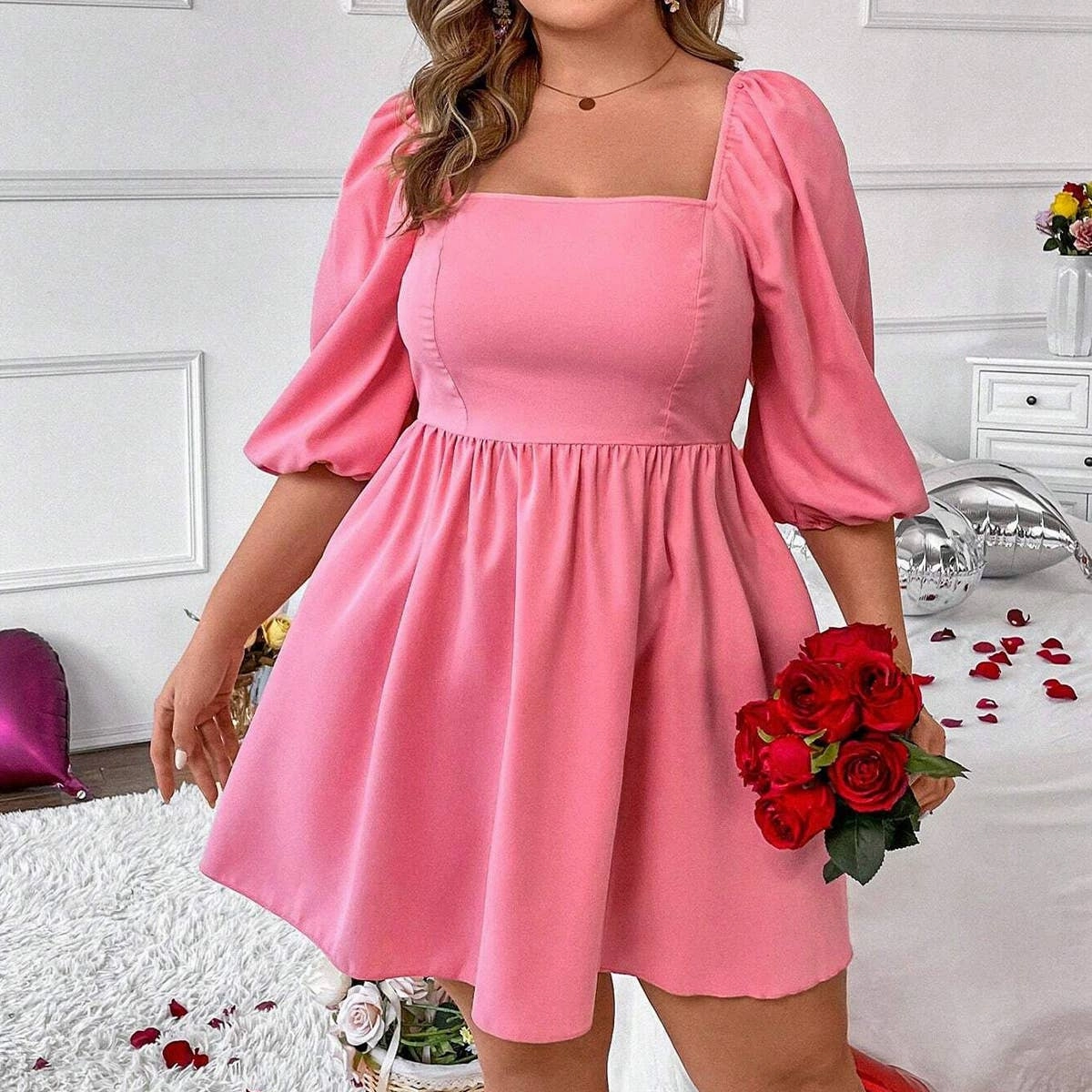Pure Aesthetic BUBBLE SLEEVE A-LINE CASUAL MINI DRESS_CWDSD3332