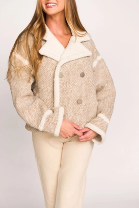 Presley Mixed Color Mini Pompom Jacket in Beige Combo BrushedInnerLining