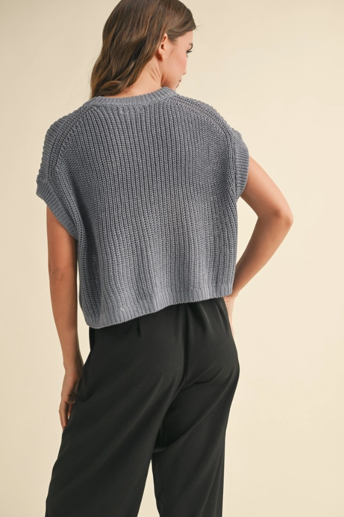 Fashionable Style Maggie Cap Sleeve Sweater in Denim Blue
