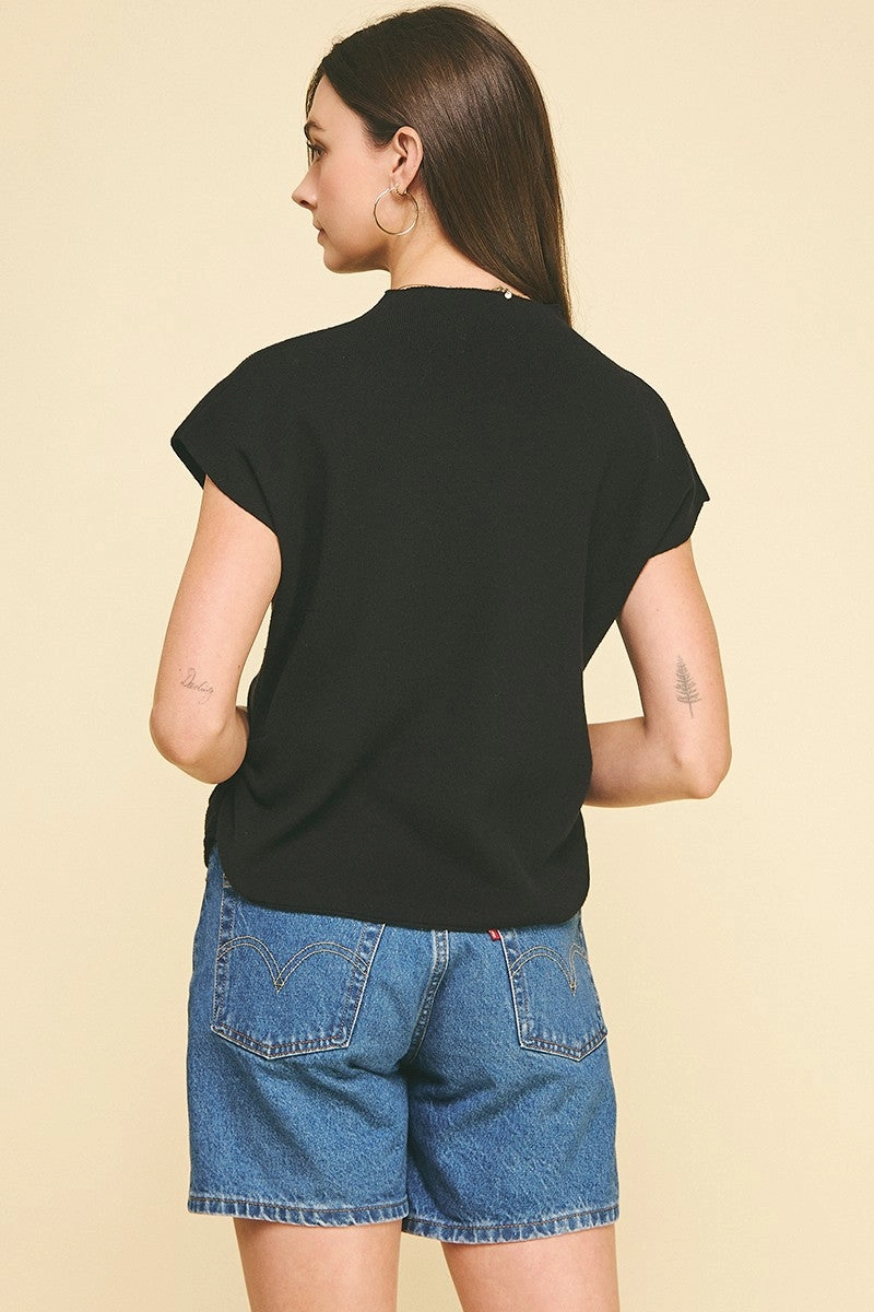 DoubleLayered Collar CompactSize Black Sweater Vest