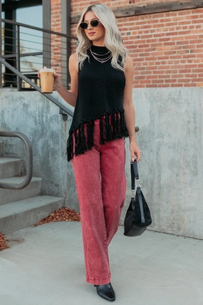 Hidden Spark Sleeveless Fringe Sweater (Black) Sporty Blouse ZonalVentilation