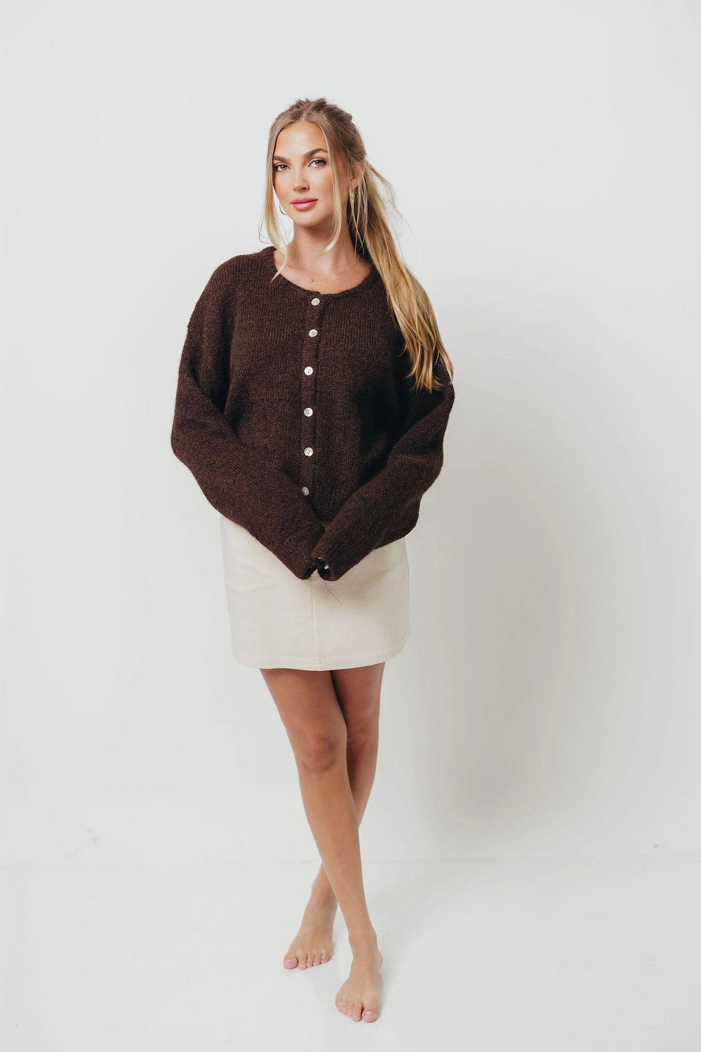 Biodegradable Fiber FlexibleLayeredConstruction Lucas Cardigan Top in Dark Chocolate