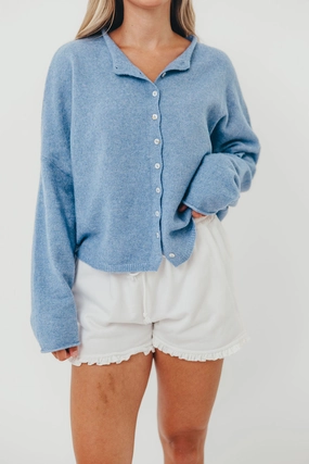 Piper Cardigan in Dusty Blue Low Profile Zipper Eco Friendly Dye Process