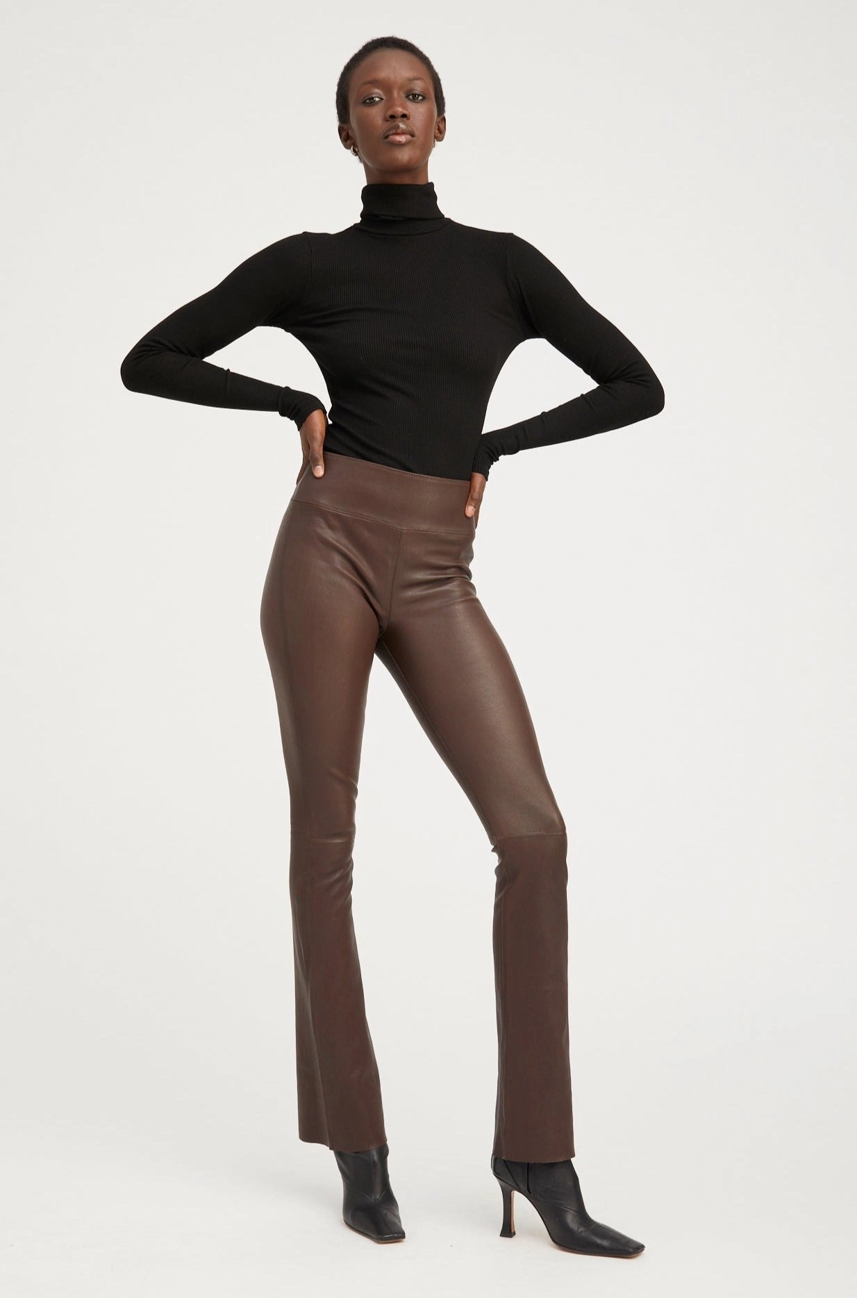 Black Rib Long Sleeve Turtleneck Yarn Dye Stripe Anti Static Weave Technology