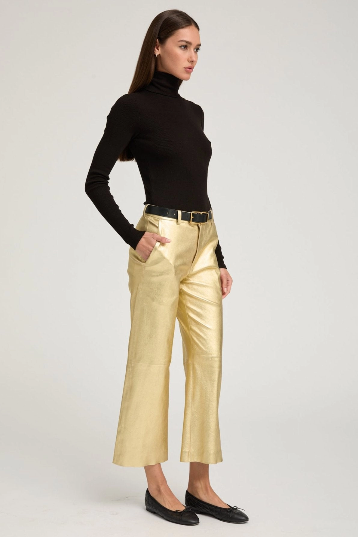 Black Rib Long Sleeve Turtleneck Comfortable Wear