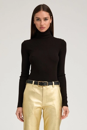 Stretchable Blend AntiSlipGrip Black Rib Long Sleeve Turtleneck