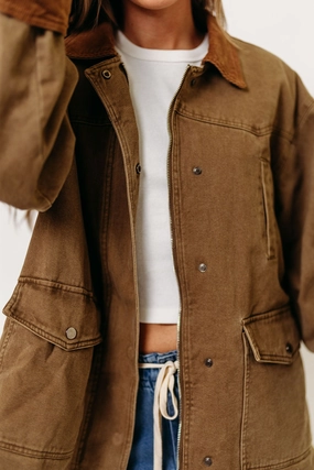 TaglessDesign Sable 100% Cotton Field Collared Jacket in Olive Brown