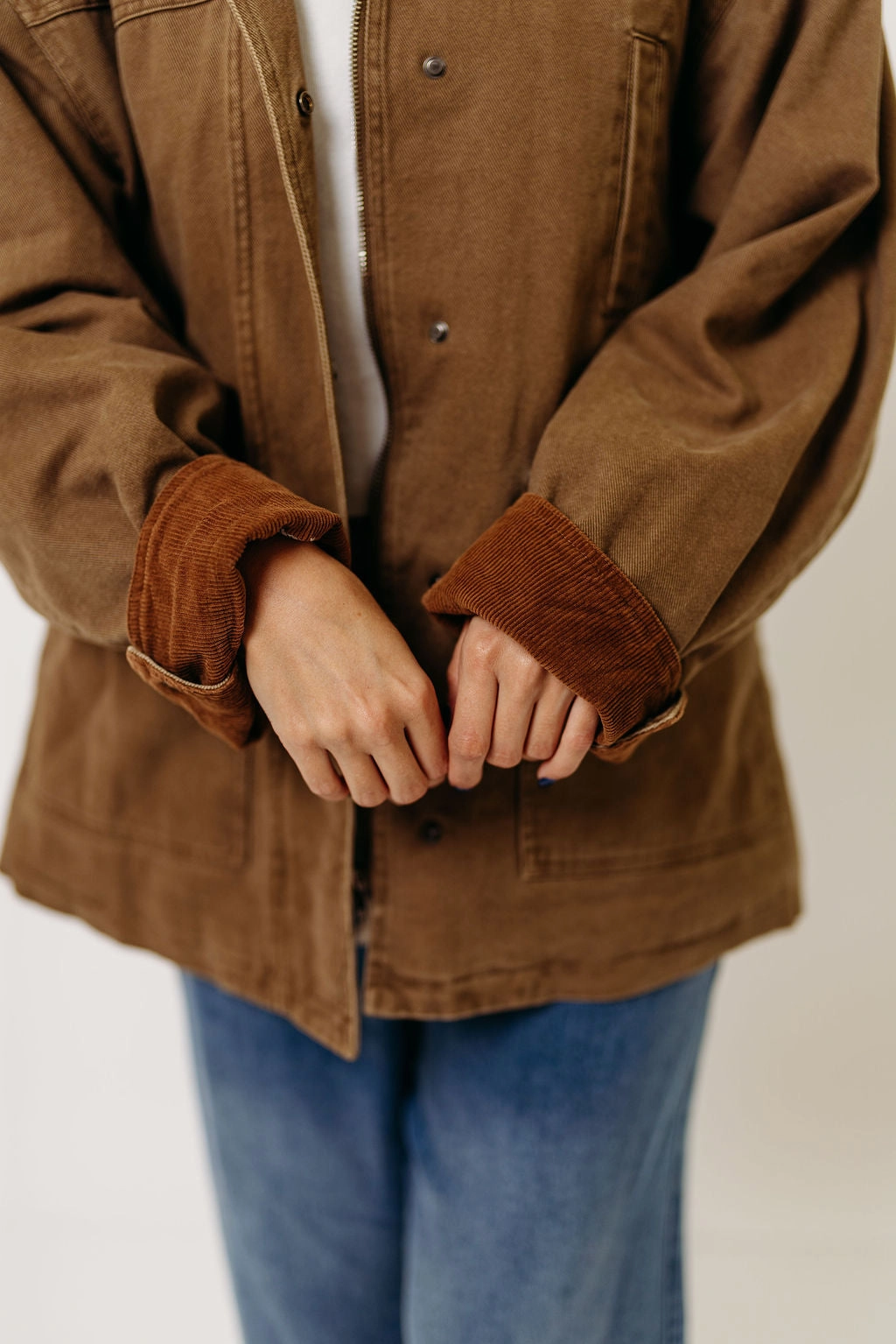 Sable 100% Cotton Field Collared Jacket in Olive Brown Double Needle Stitching Eco Friendly Material