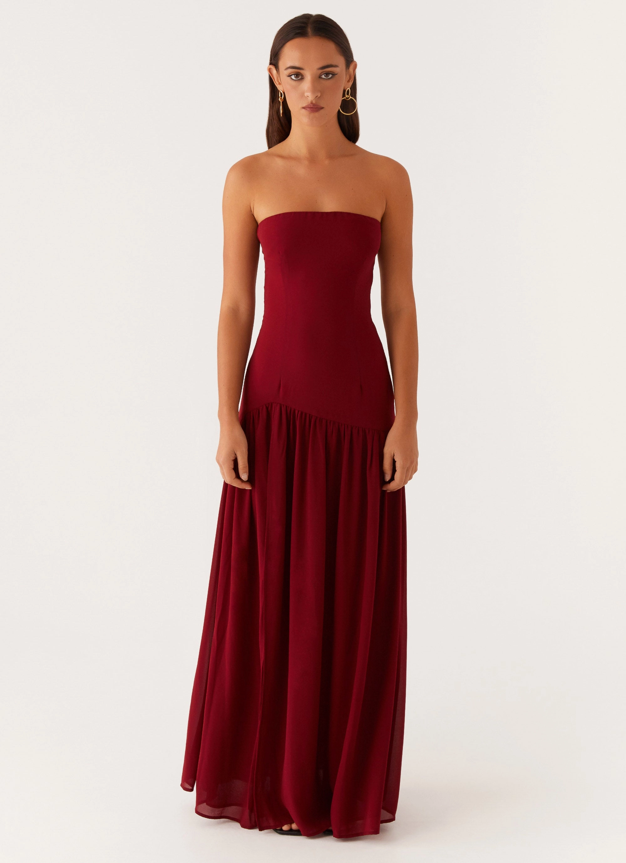 Eden Strapless Maxi Dress - Maroon Trend Detail