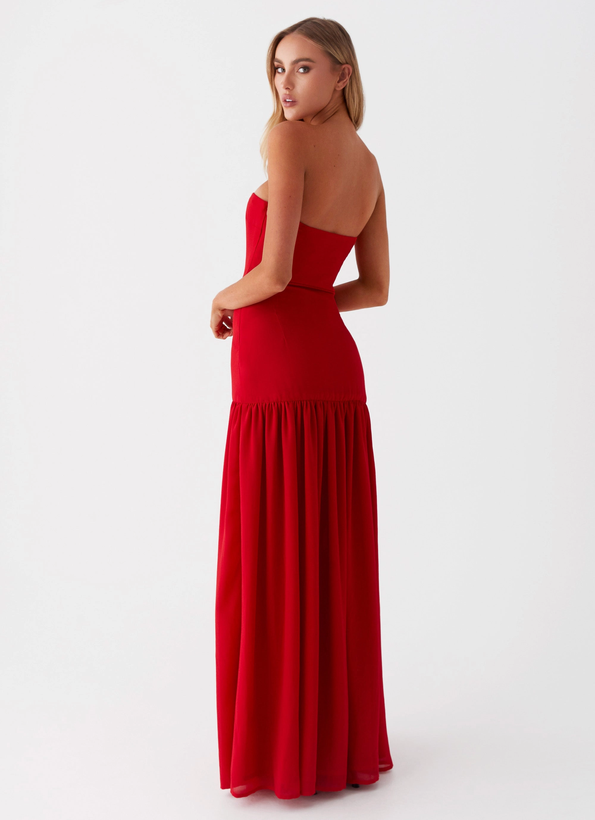 Eden Strapless Maxi Dress - Red Lace Ease Smooth-Lining