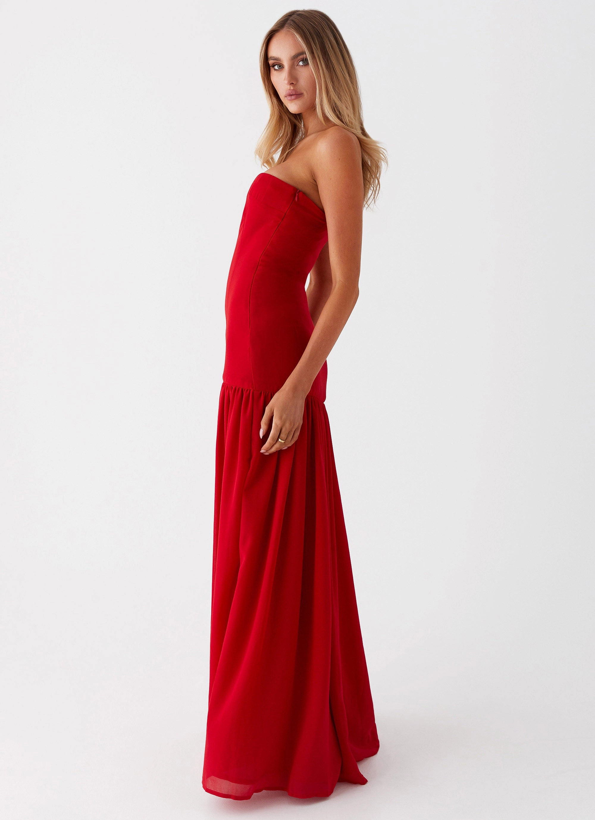 Eden Strapless Maxi Dress - Red Heart Glow V Neckline