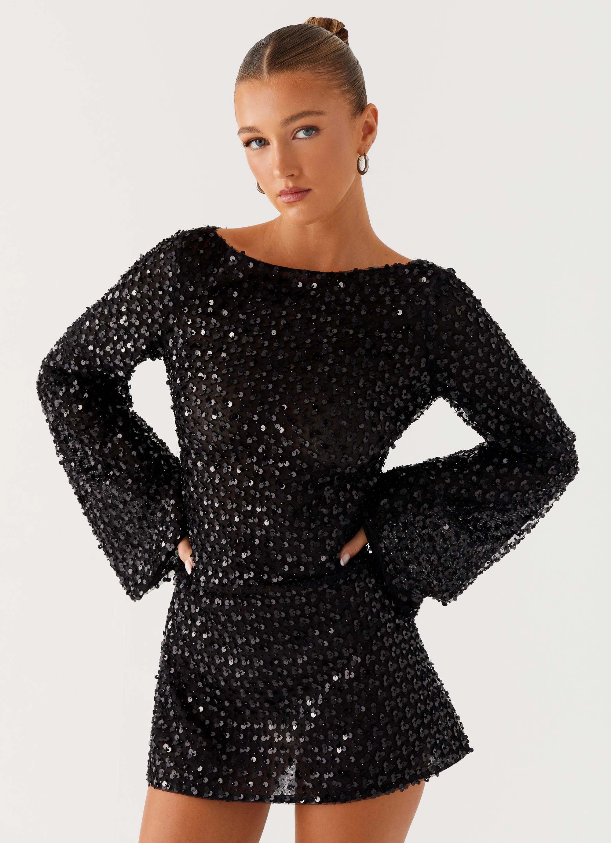 Dance-Party Lounge Comfort Edessa Sequin Mini Dress - Black