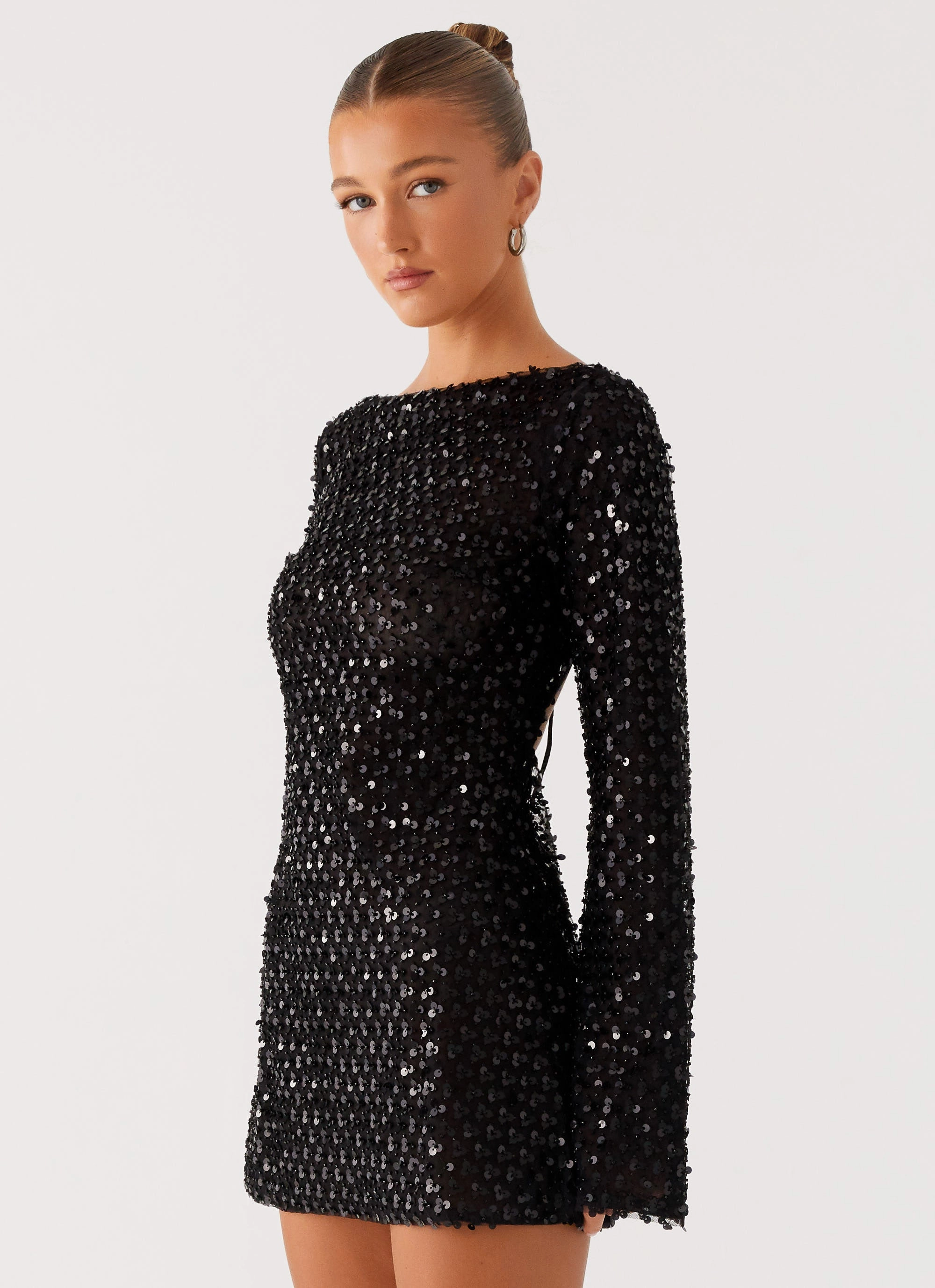 Figure-Skimming Edessa Sequin Mini Dress - Black