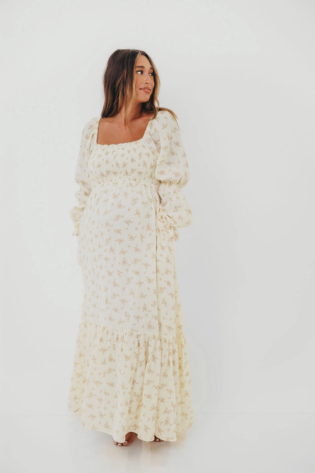 Casual Wear Sharp Finish Emerson Smocked Maxi Dress in Blush Floral