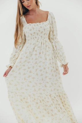 Neat Finish Lightweight-Lining Emerson Smocked Maxi Dress in Blush Floral