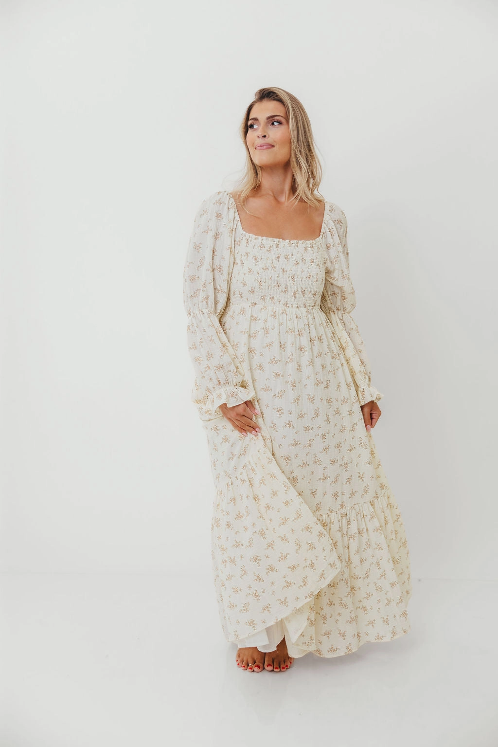 Anti-bacterial Emerson Smocked Maxi Dress in Blush Floral