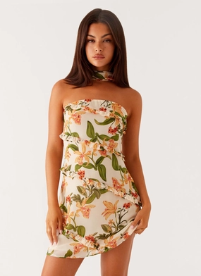 Edwina Strapless Mini Dress - Floral Print Daytime Mood Social Charm