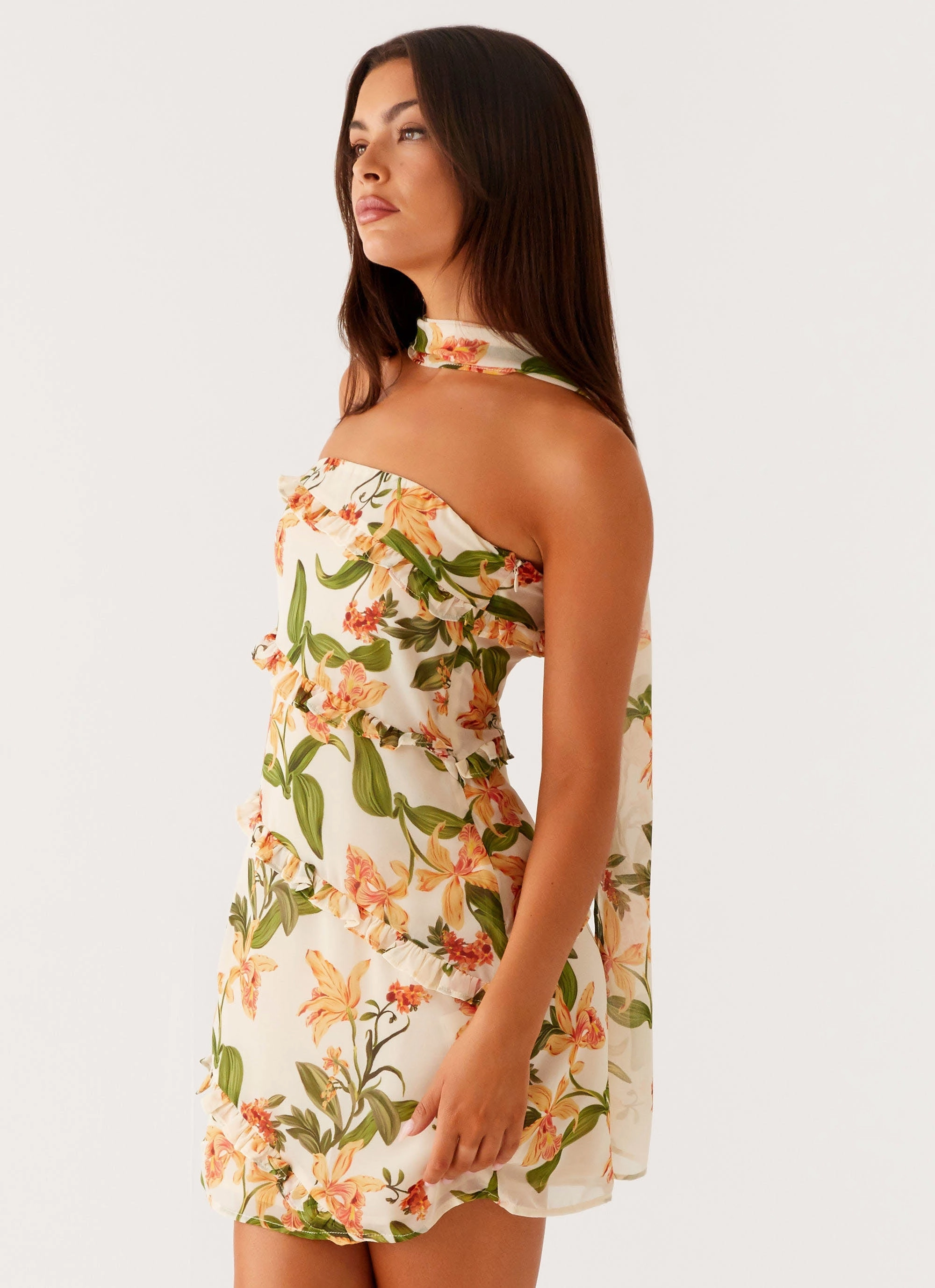 Edwina Strapless Mini Dress - Floral Print Comfy Detail Vibe Style