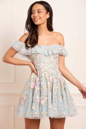 Antoinettes Floral Off-Shoulder Micro Mini Dress Clean Outfit Fall Flow
