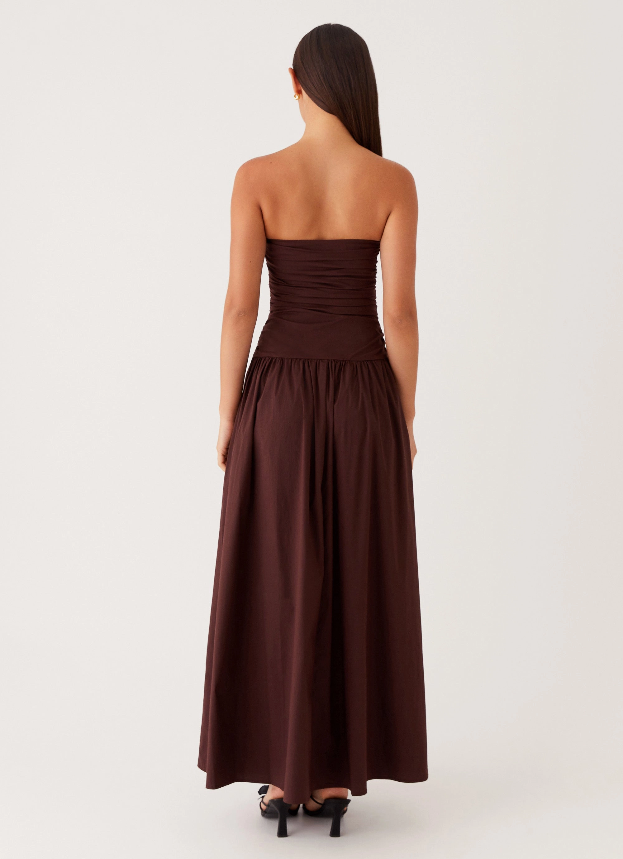 Carmel Maxi Dress - Brown Flattering Fit Wear Satin Finish