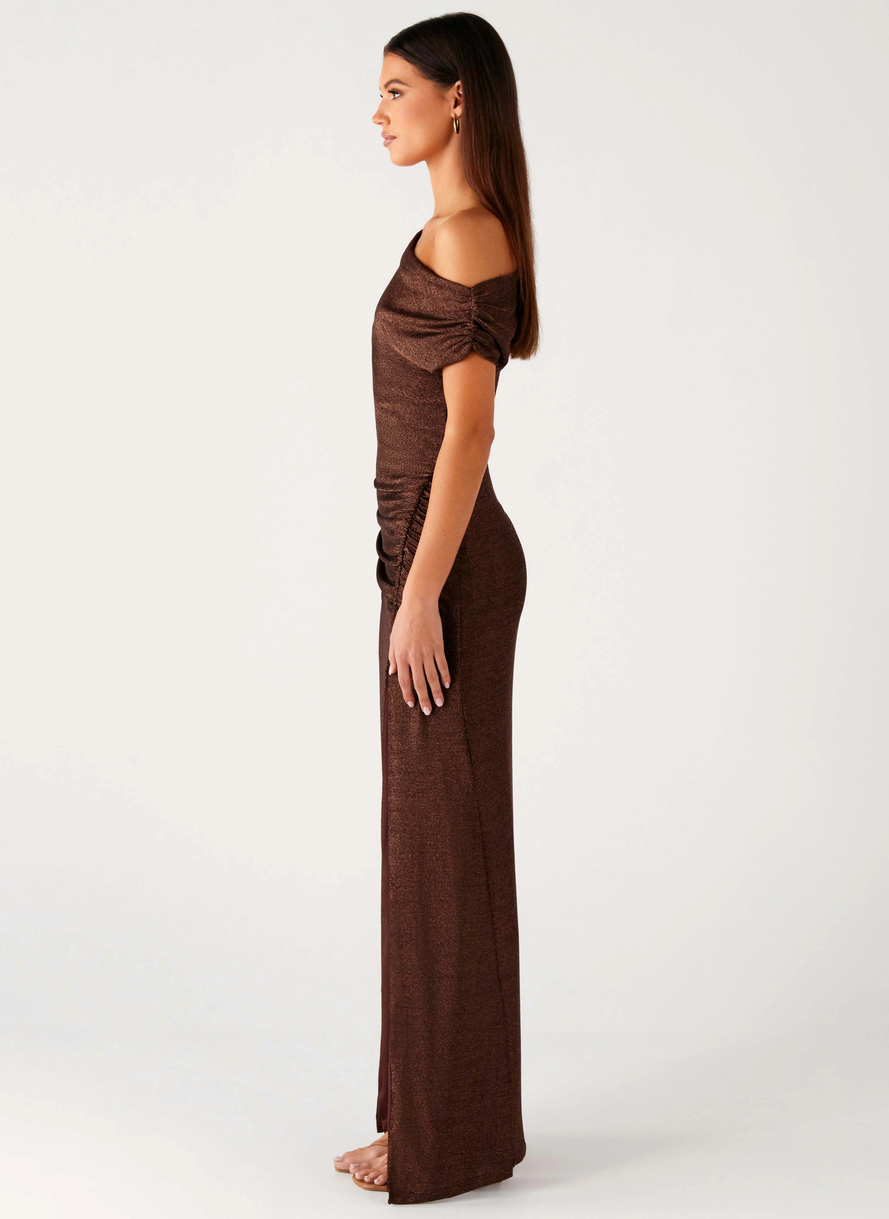 Refined Style Gemstone-Detail Harvest Moon Maxi Dress - Chocolate