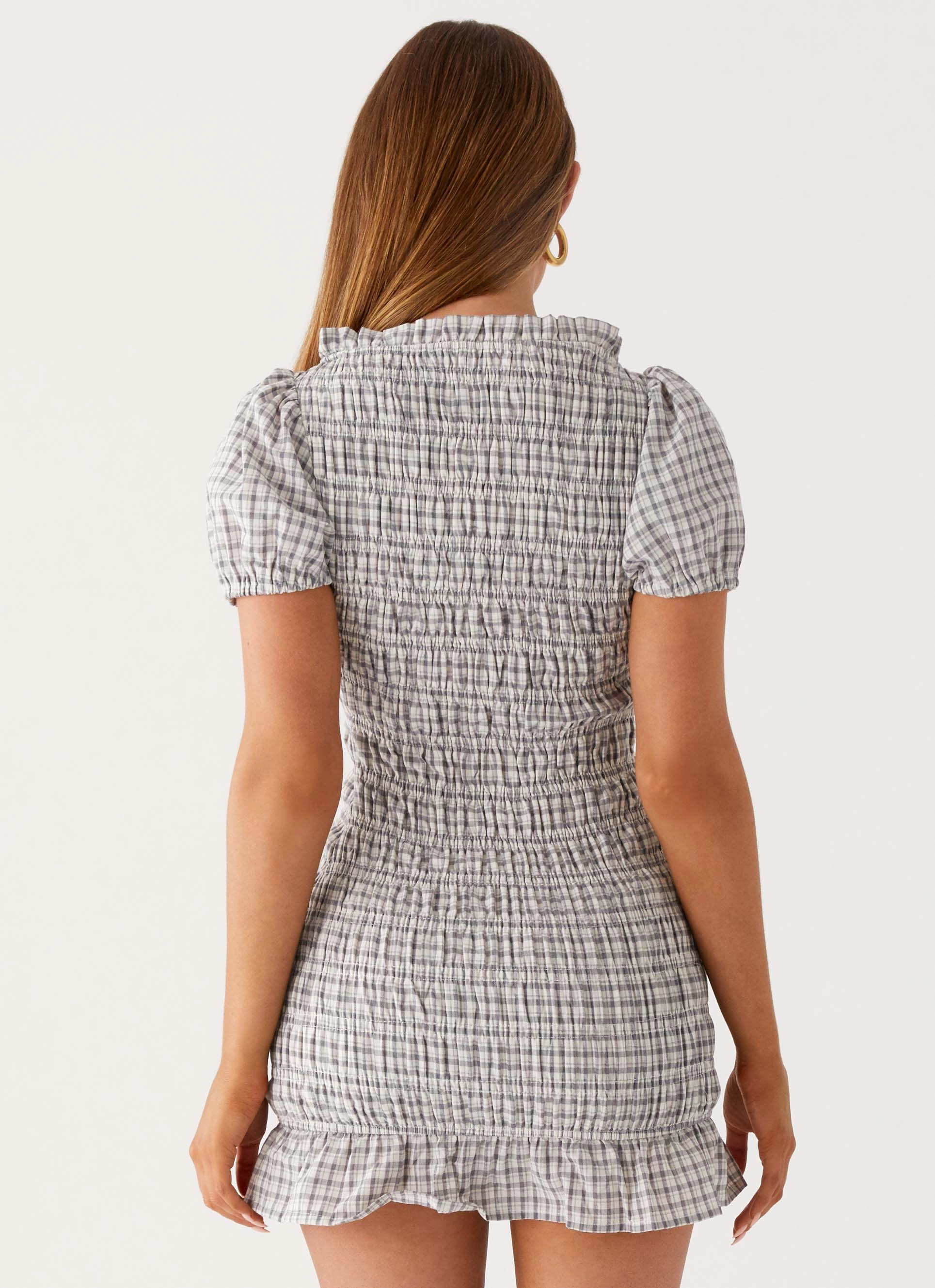 Tailored-fit Millicent Ruched Mini Dress - Grey Check