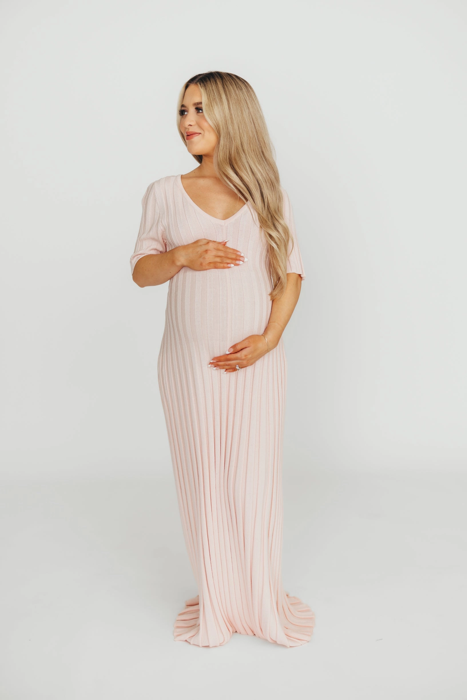 Event Safe Oakley Ribbed Maxi Dress in Light Pink - Bump Friendly *Final-Sale*