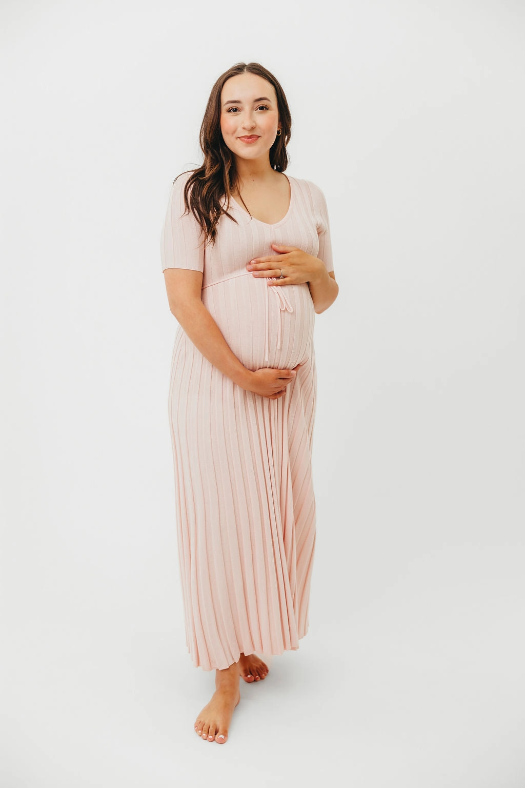 Casual event dress Oakley Ribbed Maxi Dress in Light Pink - Bump Friendly *Final-Sale*