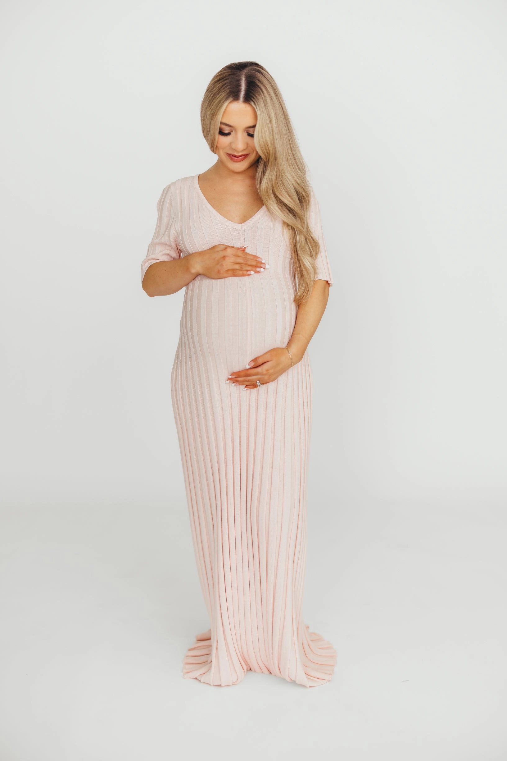 Oakley Ribbed Maxi Dress in Light Pink - Bump Friendly *Final-Sale* Gentle Shine