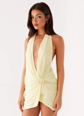 New Mood Eleanora Plunge Mini Dress - Yellow
