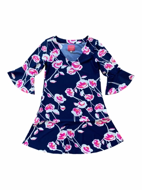 Flirty Dress Navy Cloud Flower Natural Style Statement-Buttons
