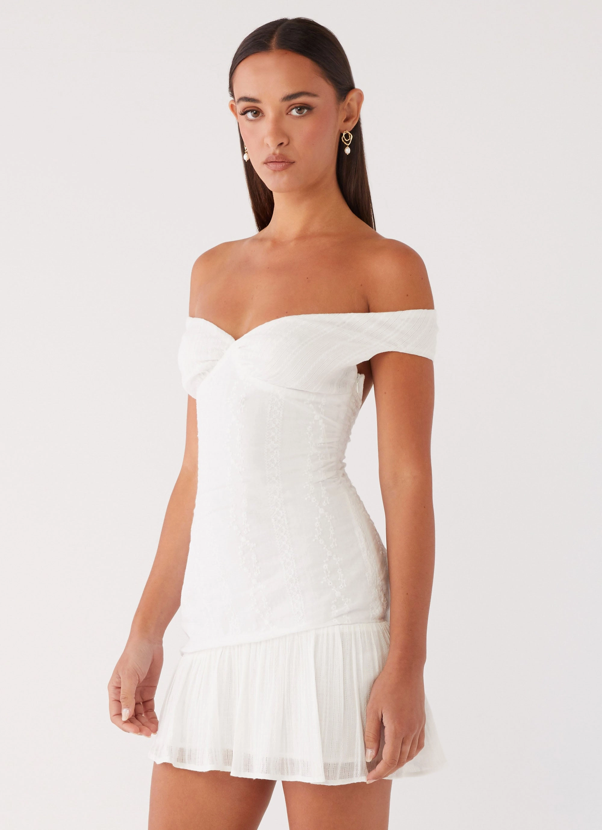 Work Favorite Gabby Ruffle Hem Mini Dress - Ivory