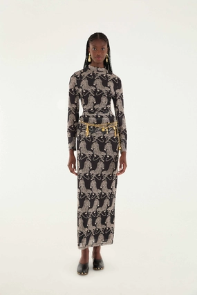 Striped Tigers Tulle Midi Skirt in Black Natural Mood