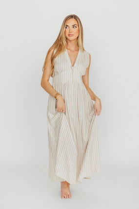 Pippy Button Down Maxi Dress in Natural/Black - Nursing Friendly Everyday Comfort Trendy Vibe