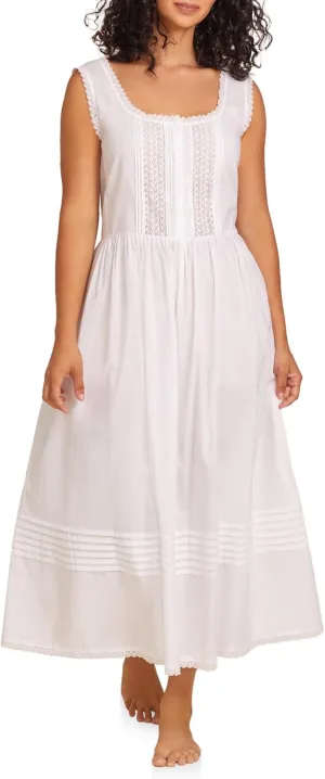 Eileen West Queen Anne's Lace Nightgowns for Women - Victorian Lightweight 100% Cotton Sleeveless Full Length Sleep Dress - Antique White, 2X