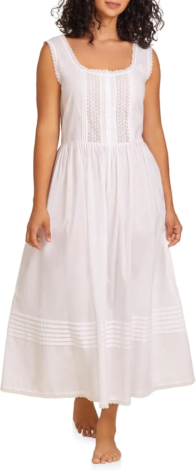 Eileen West Queen Anne's Lace Nightgowns for Women - Victorian Lightweight 100% Cotton Sleeveless Full Length Sleep Dress - Antique White, 2X