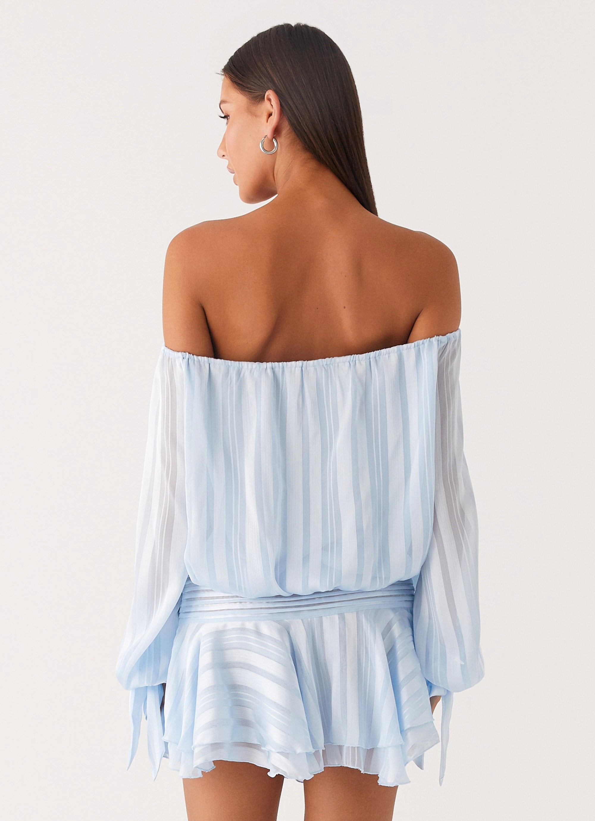 Eira Balloon Sleeve Mini Dress - Baby Blue Smile Glow